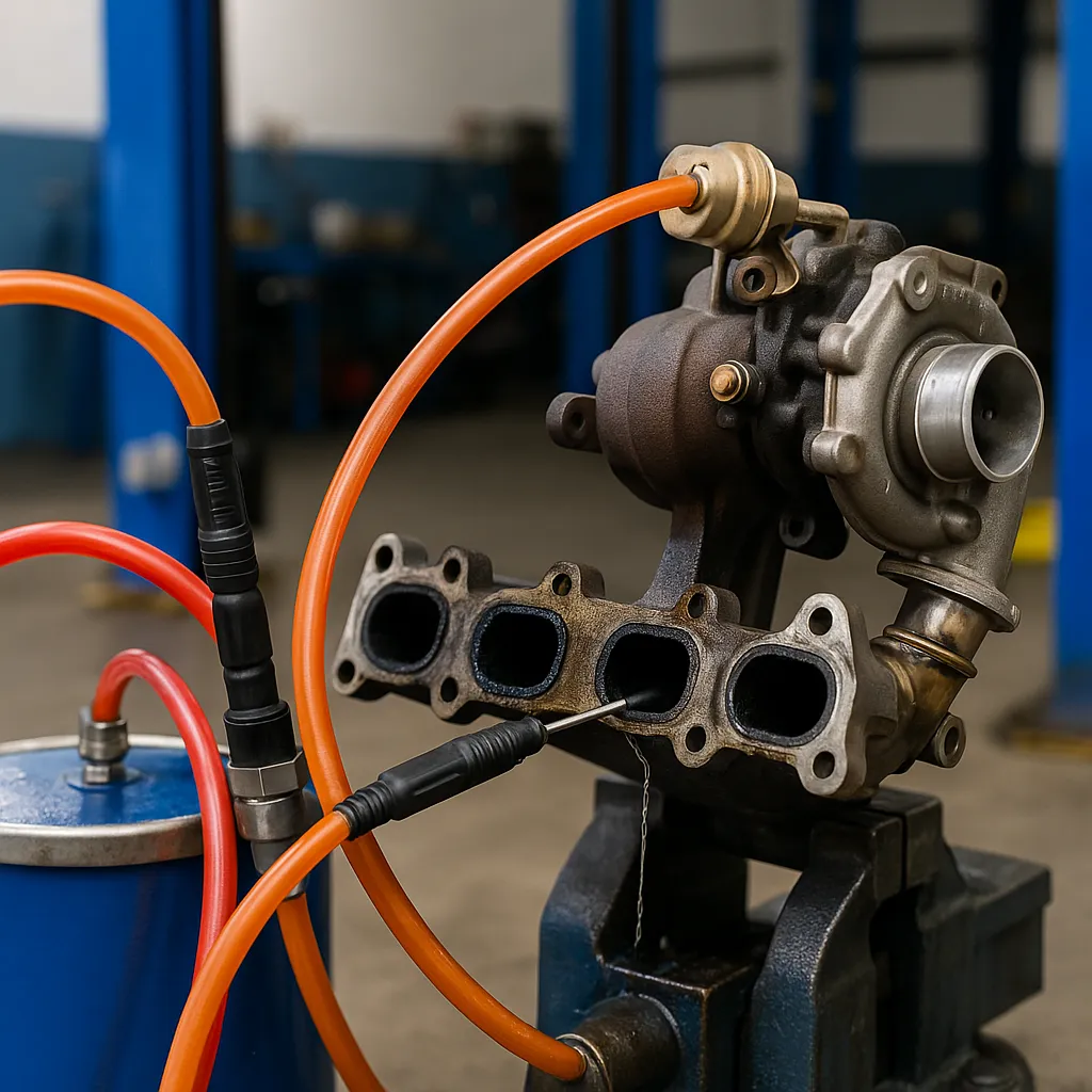 Intake & Turbo Clean – Stoke-on-Trent Intake manifold and turbocharger flushed with cleaning fluid in a Stoke-on-Trent workshop.