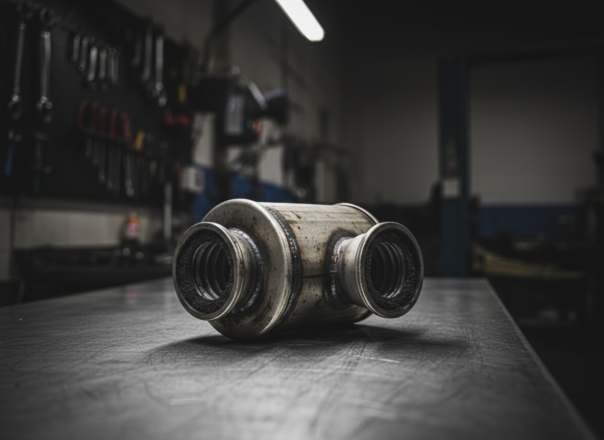 DPF filter removed from a vehicle and placed on a workshop workbench